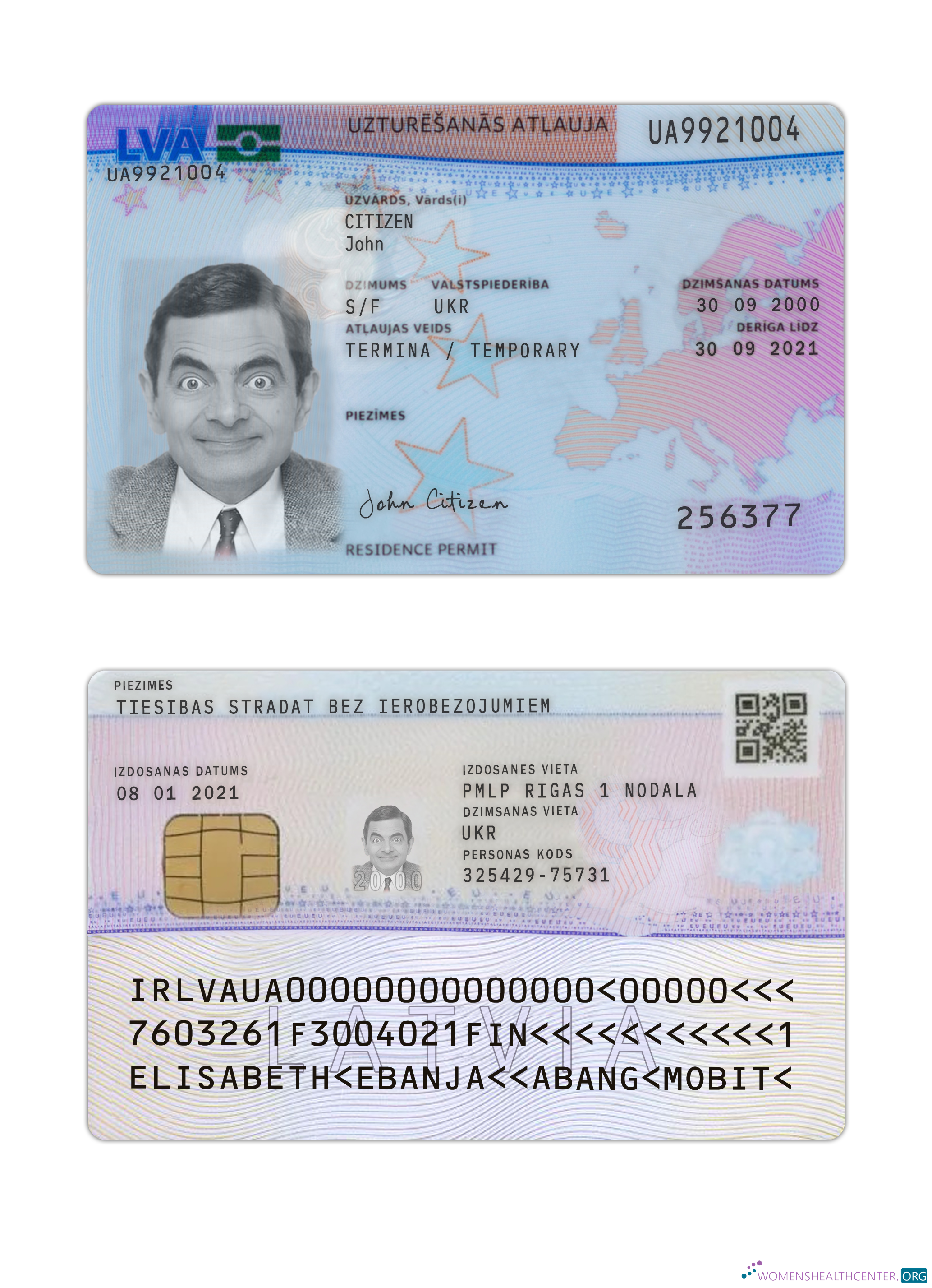 Премиум Скачать Латвия Residence Permit Photoshop Шаблон