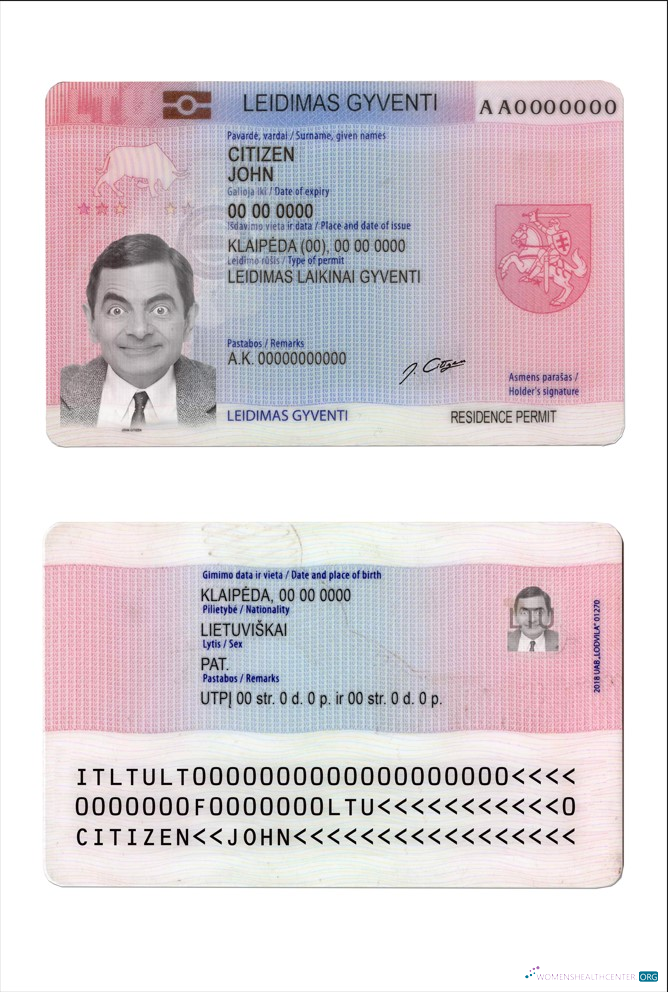 Редактируемый Скачать Литва (Litva) Residence Permit Photoshop Шаблон