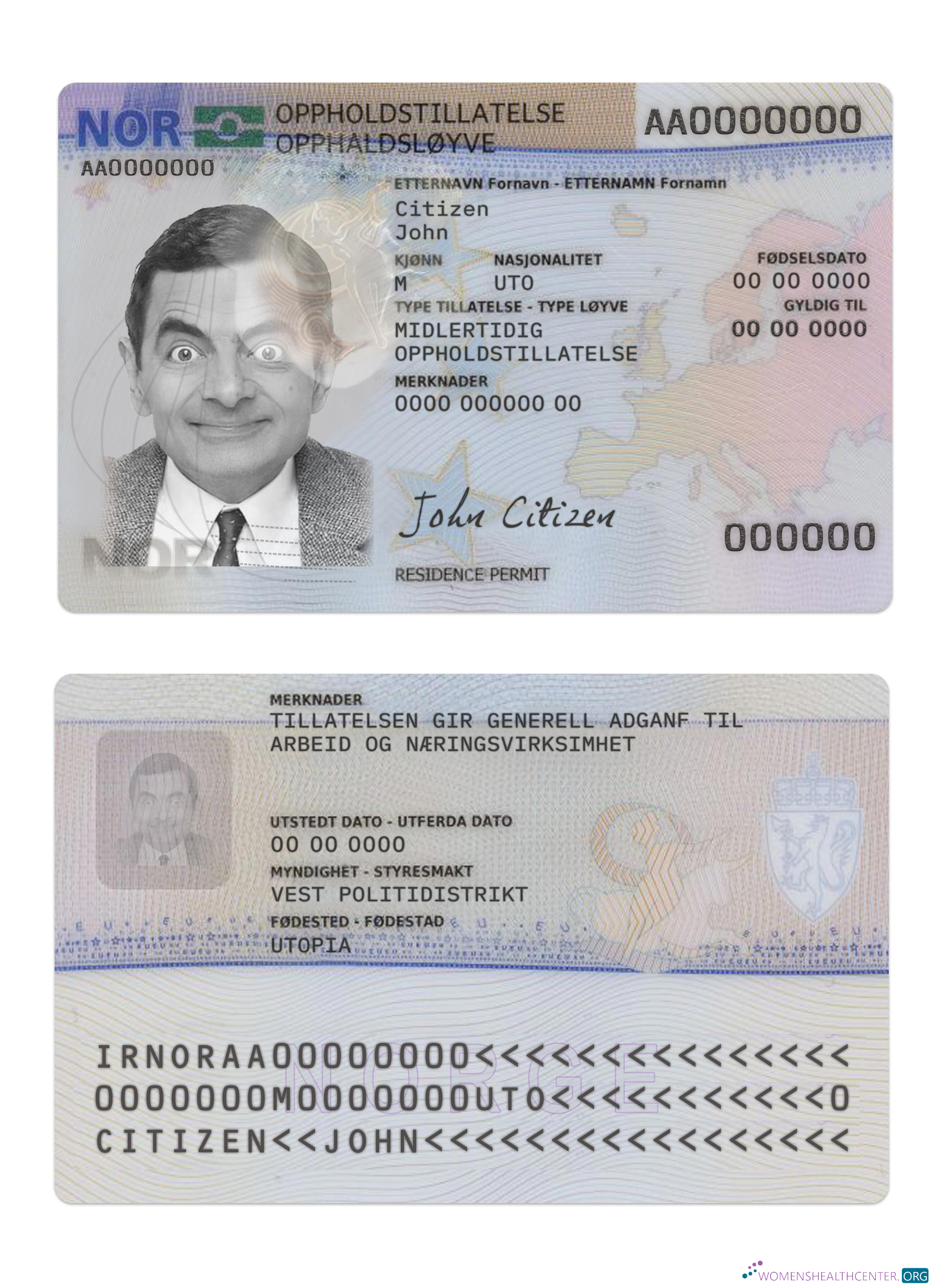 Профессиональный Скачать Норвегия Residence Permit Photoshop Шаблон