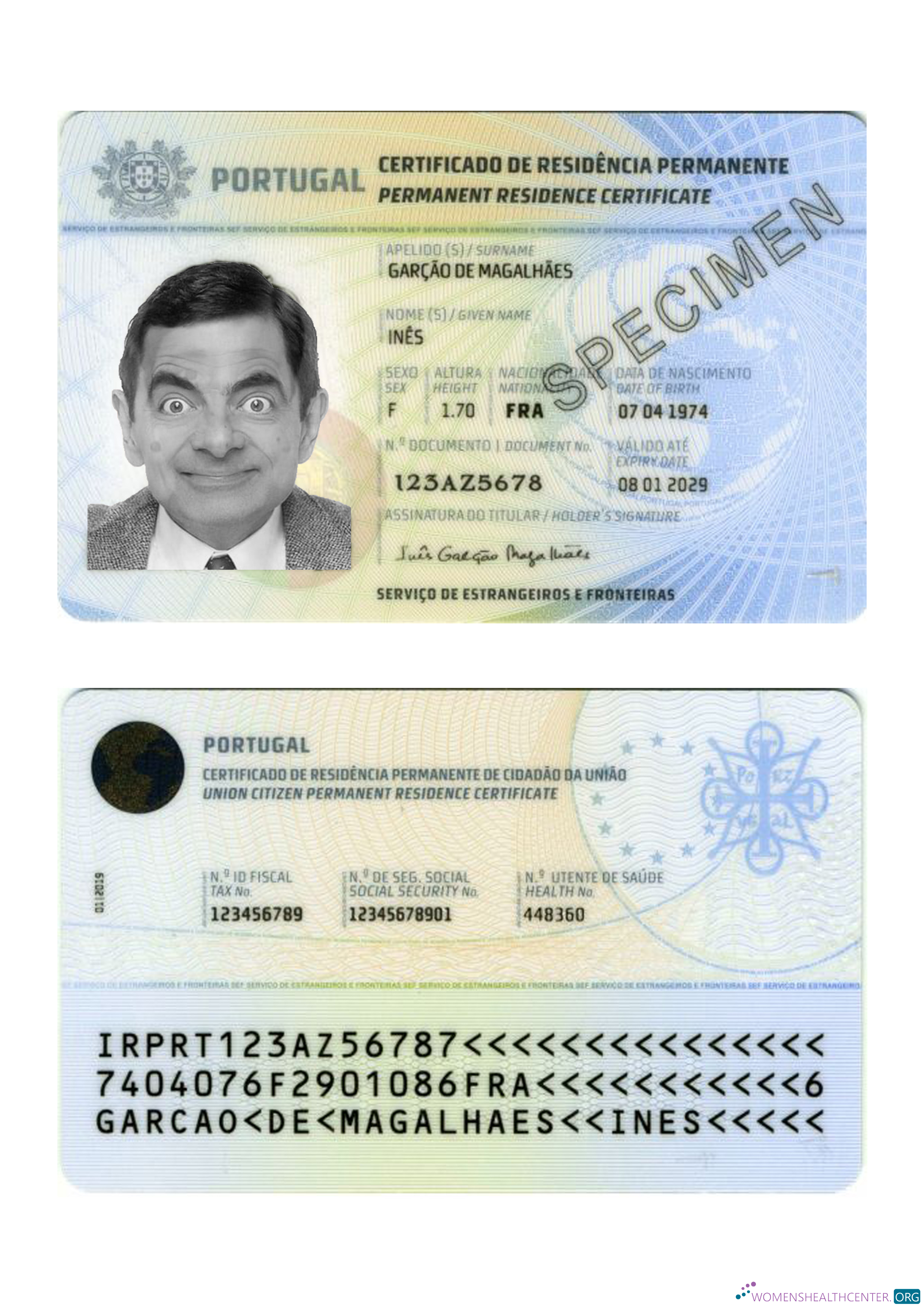 Профессиональный Скачать Португалия Permanent Residence Certificate Photoshop Шаблон