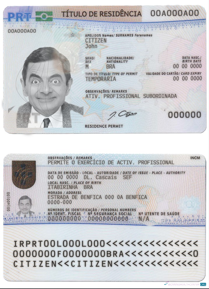 Реалистичный Скачать Португалия Residence Permit Photoshop Шаблон