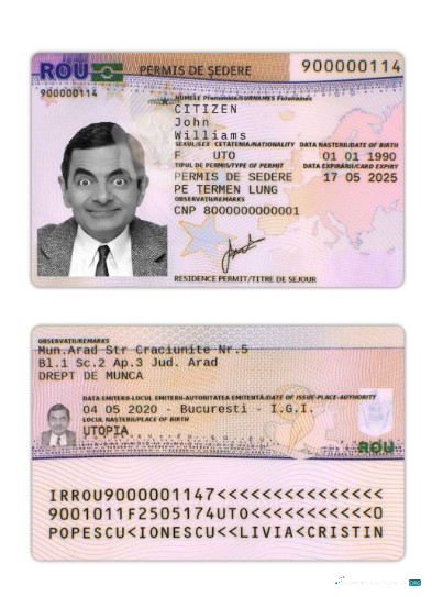 Премиум Скачать Румыния Residence Permit Photoshop Шаблон