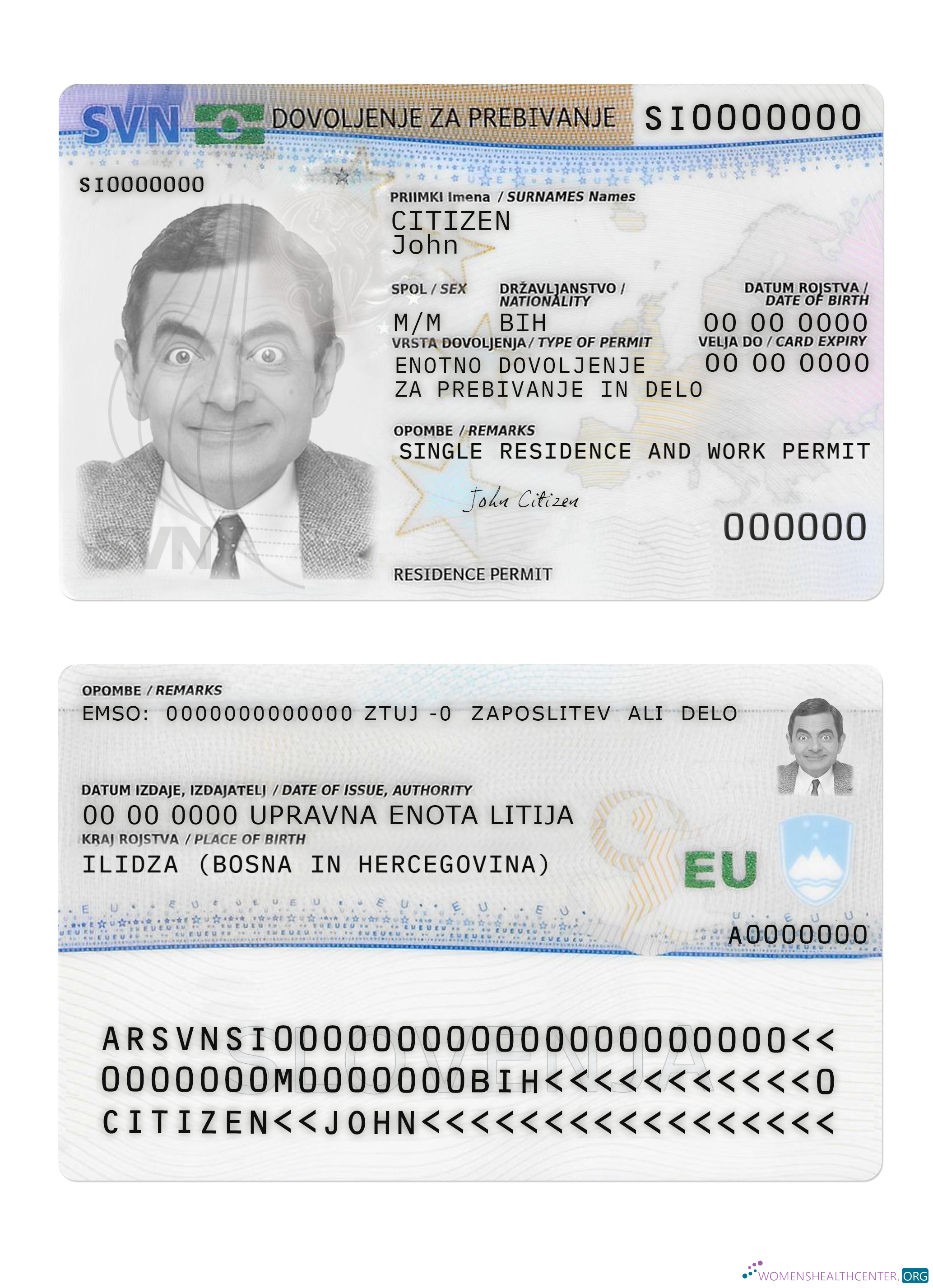 Качественный Скачать Словения Residence Permit Карта Photoshop Шаблон