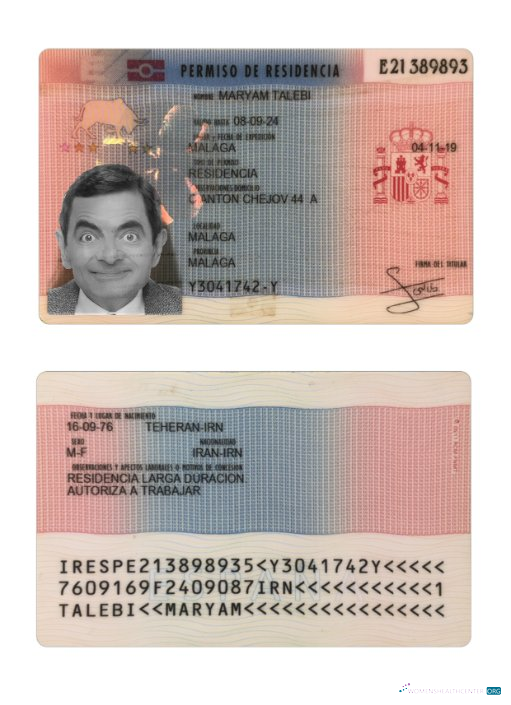Качественный Скачать Испания Residence Permit 2019 Настоящее Время Photoshop Шаблон