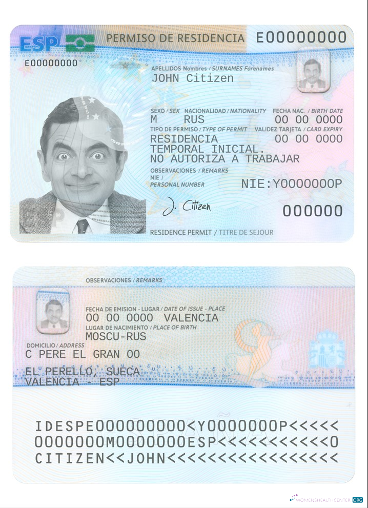 Редактируемый Скачать Испания Residence Permit Photoshop Шаблон
