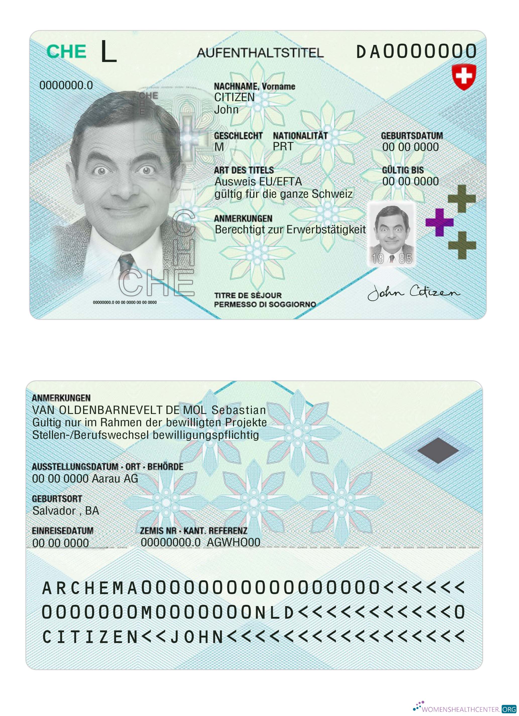 Качественный Скачать Switzerand Residence Permit 2020 Настоящее Время Photoshop Шаблон