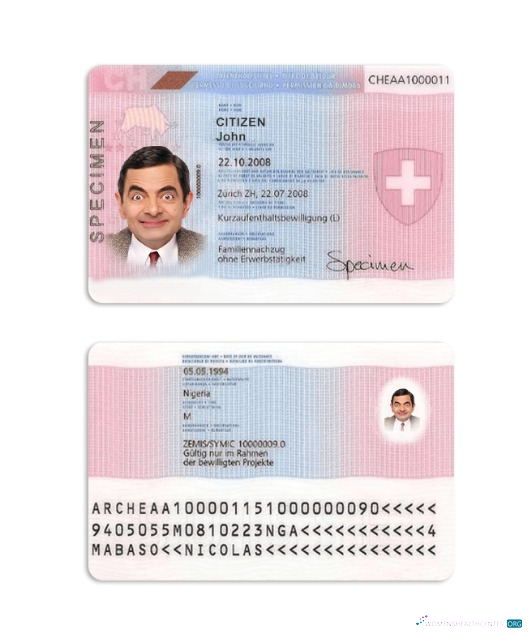 Качественный Скачать Швейцария Residence Permit Photoshop Шаблон