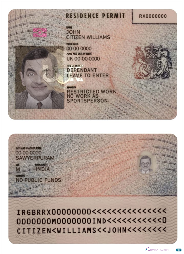 Реалистичный Скачать Великобритания Residence Permit Photoshop Шаблон