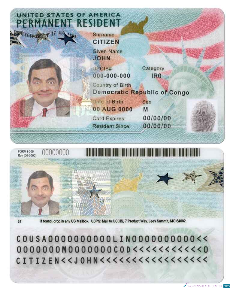 Редактируемый USA Зеленый Карта, Permanent Resident Карта Шаблон в PSD Формат, Fully Editable (2020 – Настоящее Время)