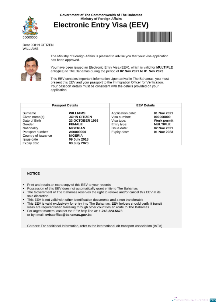 Modifiable Télécharger Bahamas E Visa dans Word et PDF Modèle Photoshop Modèle