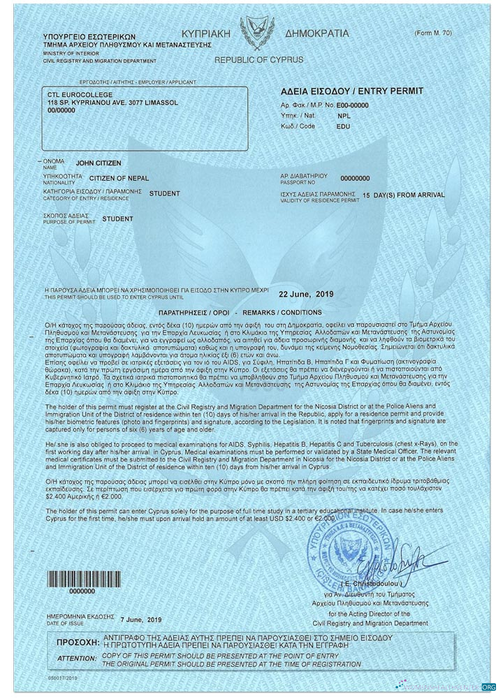 Qualité Télécharger Chypre Student Visa Photoshop Modèle