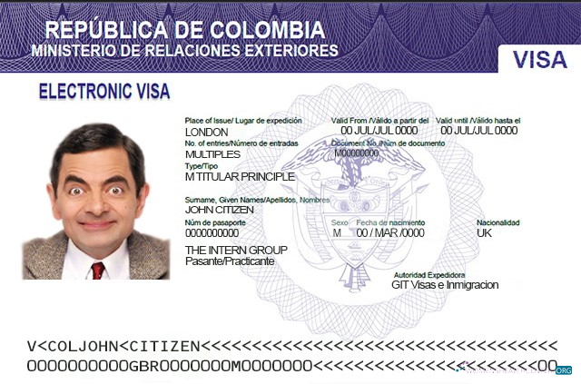 Modifiable Télécharger Colombie Electronic Visa Photoshop Modèle