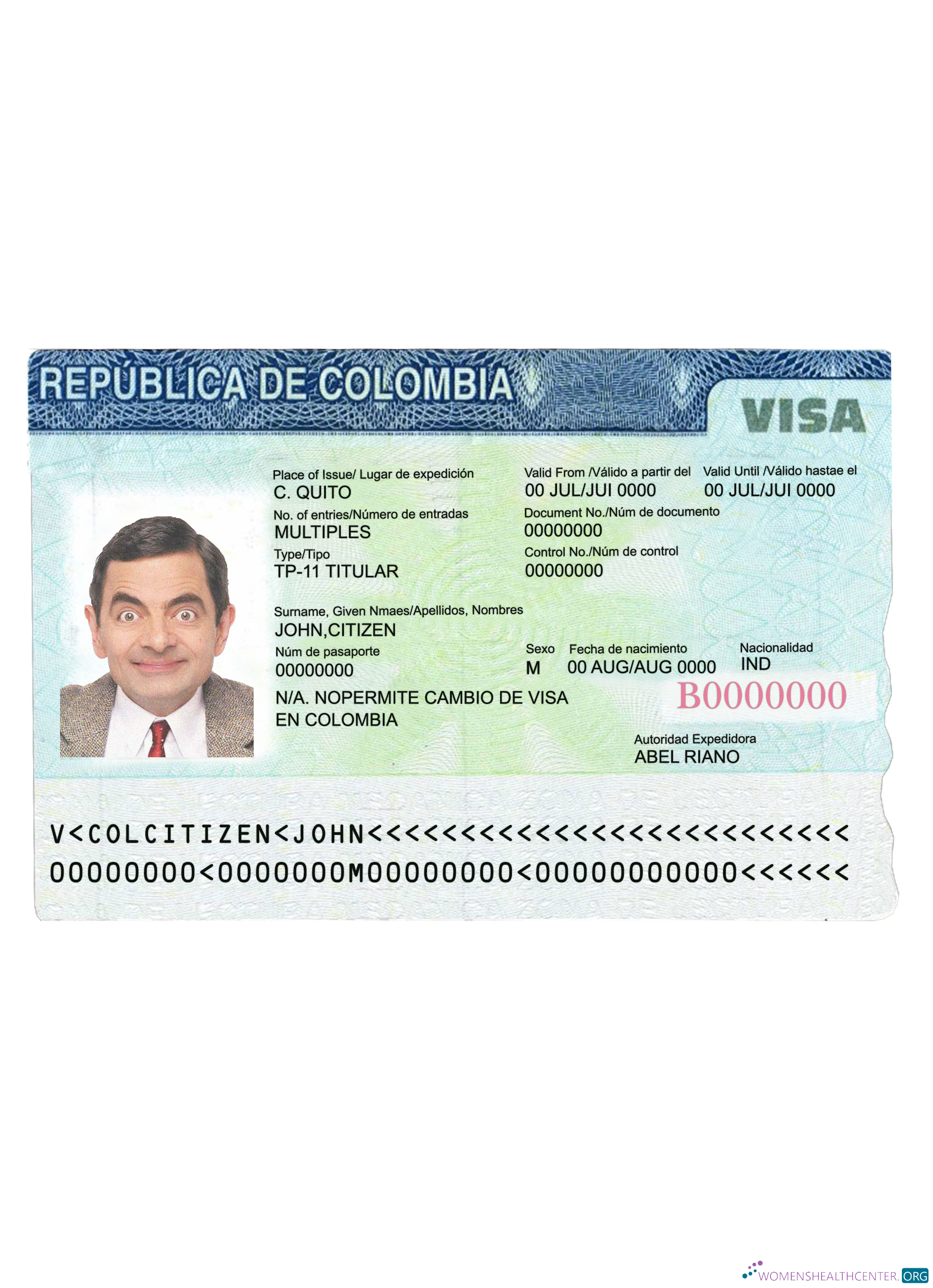 Réaliste Télécharger Colombie Voyage Visa Photoshop Modèle