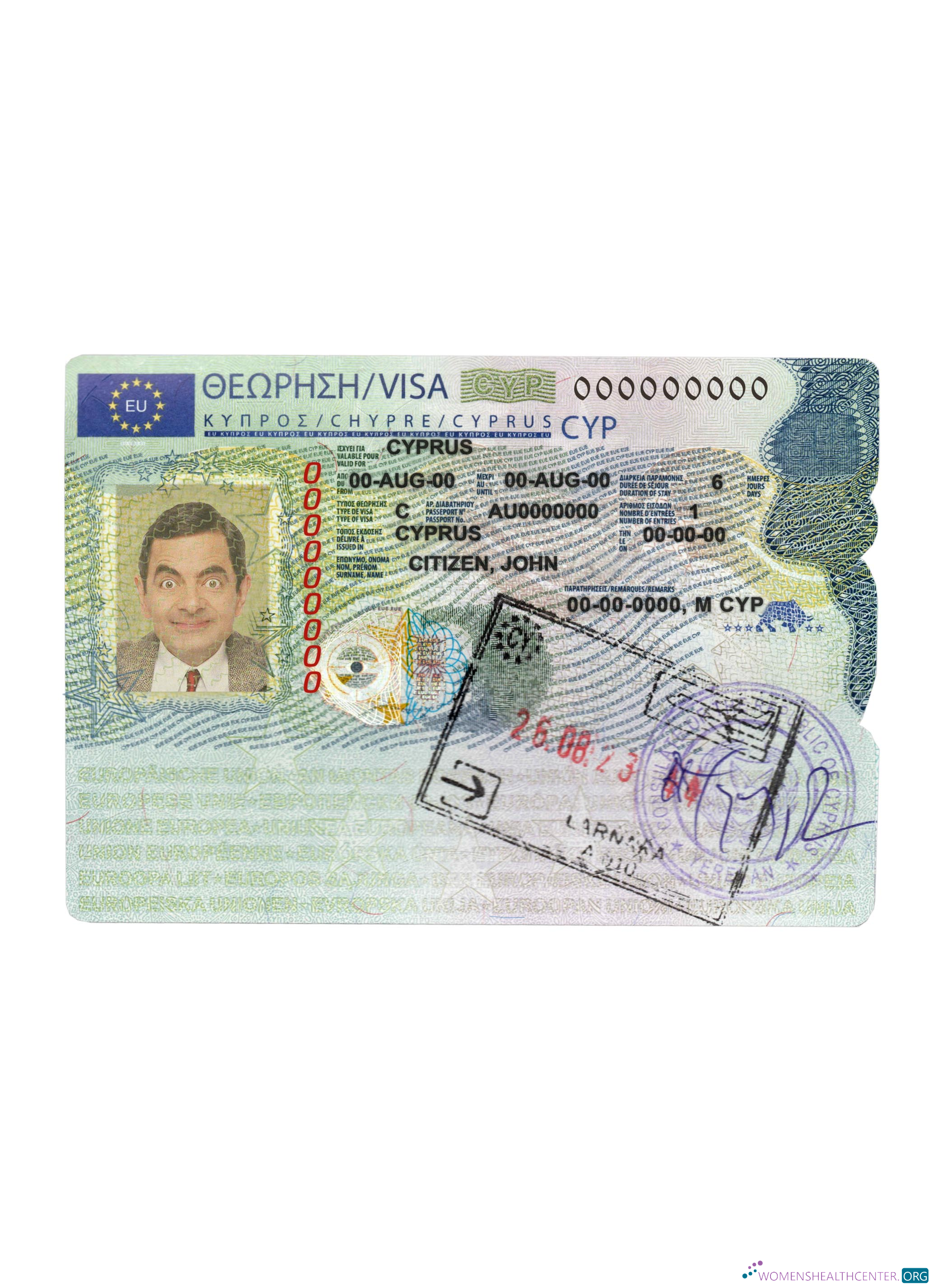 Réaliste Télécharger Chypre Schengen Visa Photoshop Modèle