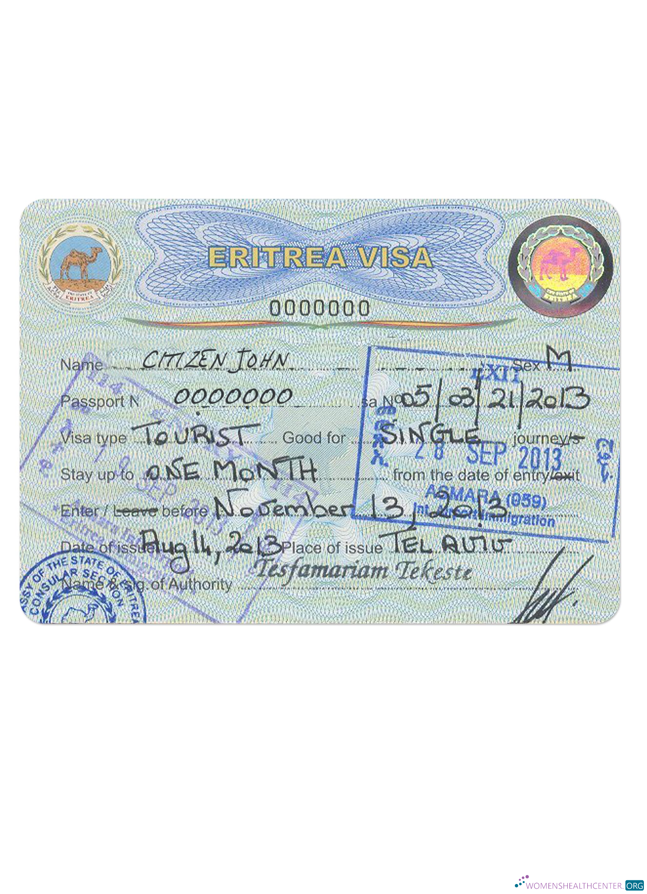 Professionnel Télécharger ERITREA VISA Version 2 Photoshop Modèle