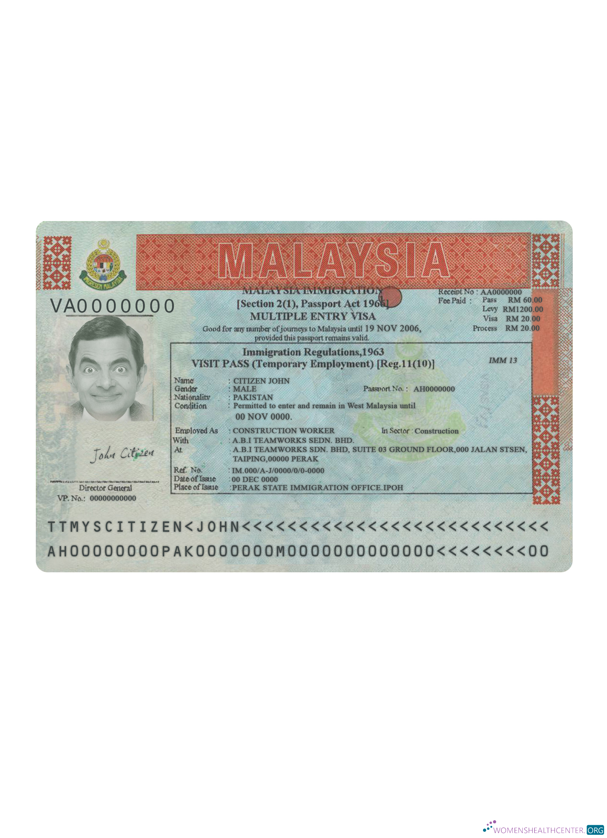 Professionnel Télécharger Malaisie Multiple Entry Visa Version 2 Photoshop Modèle