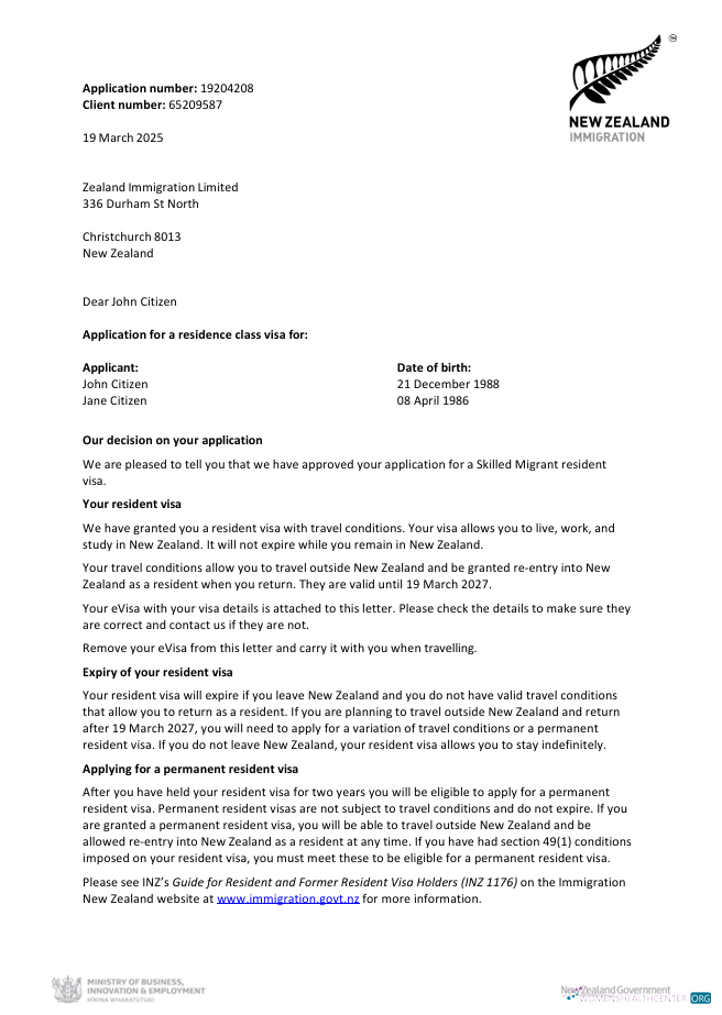 Professionnel Télécharger Nouvelle-Zélande Visa Approval Letter Modèle dans Word et PDF Formats Photoshop Modèle
