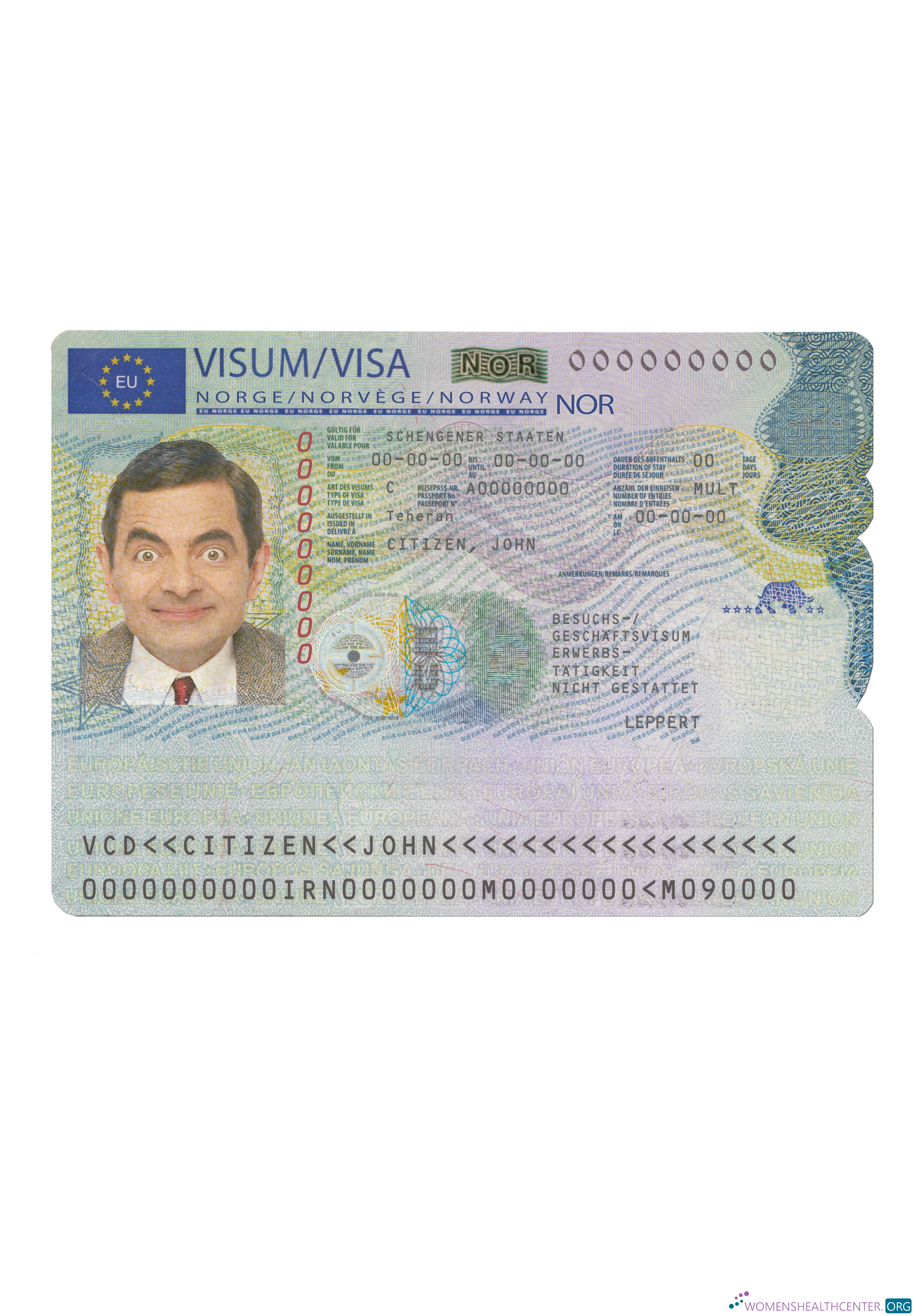Réaliste Télécharger Norvège Schengen Visa Photoshop Modèle