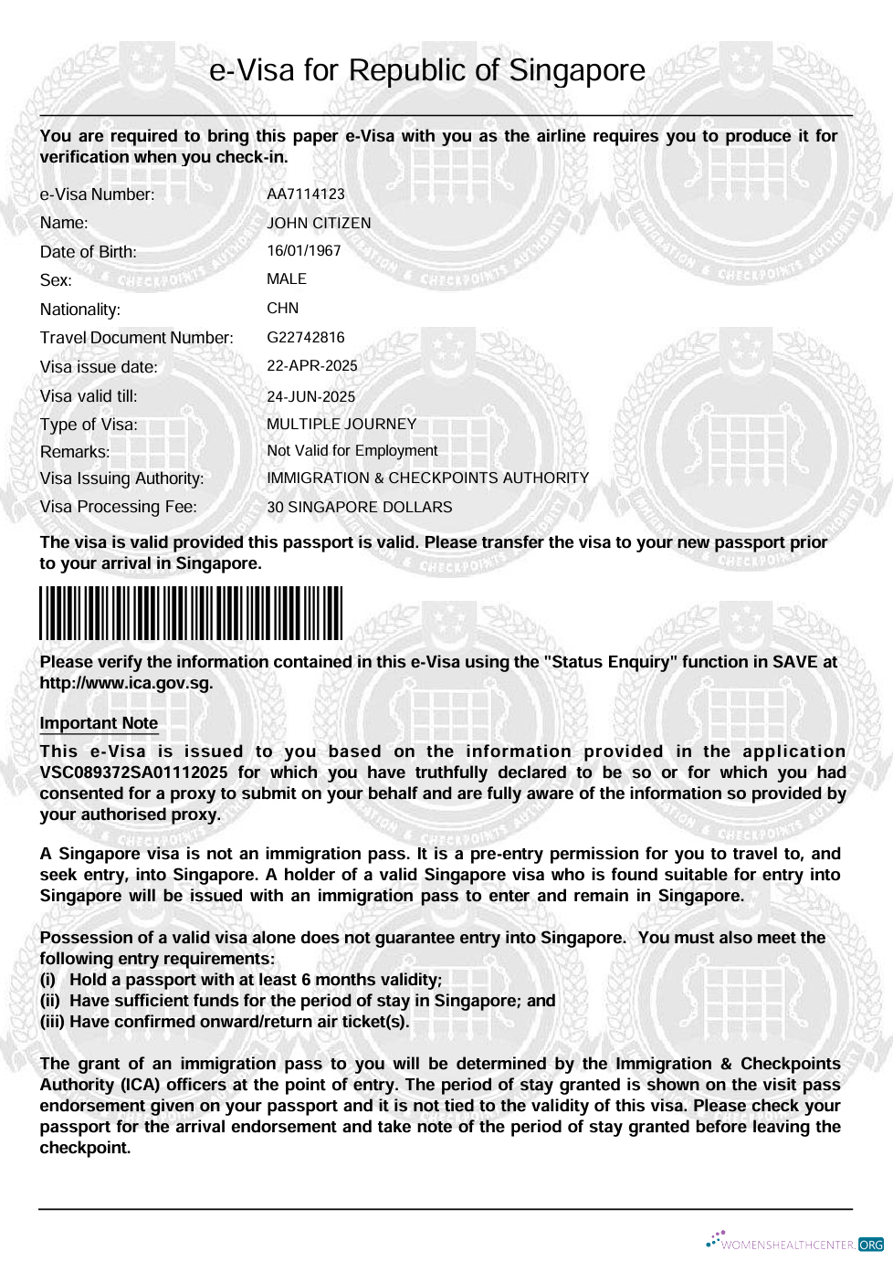 Modifiable Télécharger Singapour E Visa Modèle dans Word et PDF Formats Photoshop Modèle