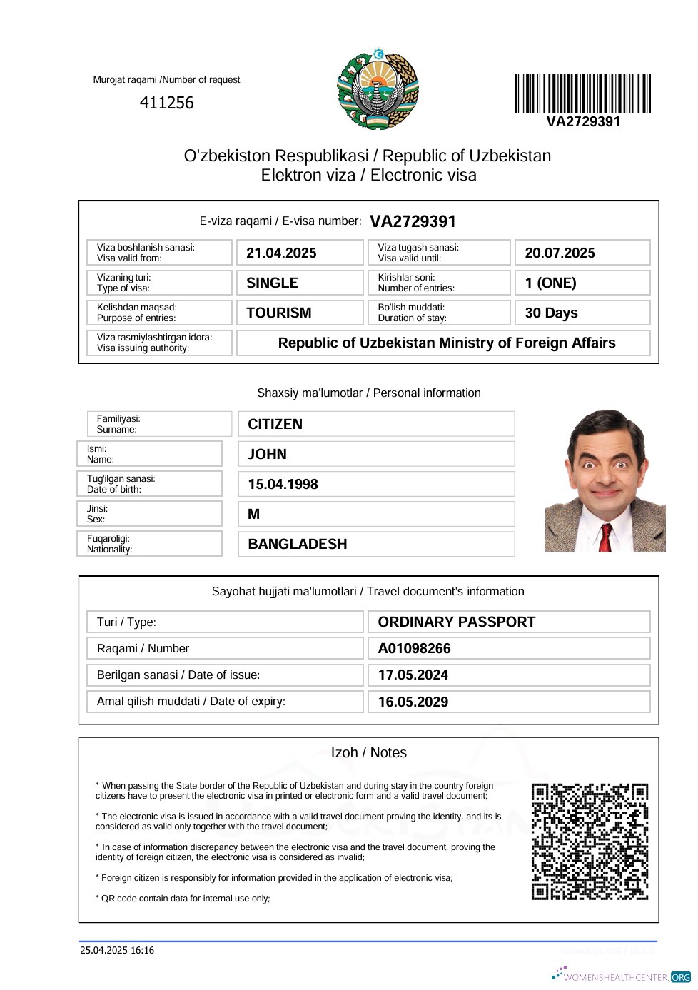 Qualité Télécharger Ouzbékistan Electronic Visa Modèle dans Word et PDF Formats, Version 2 Photoshop Modèle
