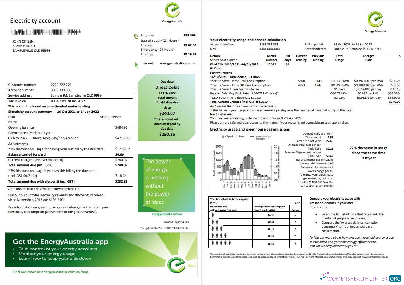 Professionelle Australien Energy Australien Strom Nebenkostenabrechnung Vorlage in Word und PDF Format, 3 Seiten 1 2