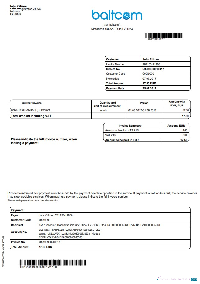Editierbare Lettland Baltcom Telecommunications Nebenkostenabrechnung Vorlage in Word und PDF Format (English Version)