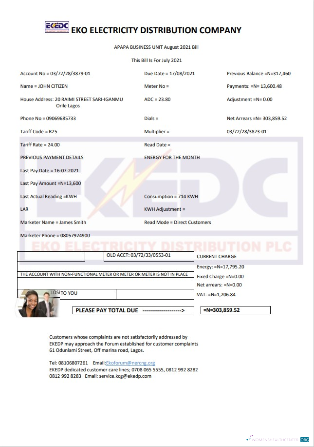 Hochwertige Nigeria Eko Strom Verteilung Unternehmen (EKEDC) Nebenkostenabrechnung Vorlage in Word und PDF Format