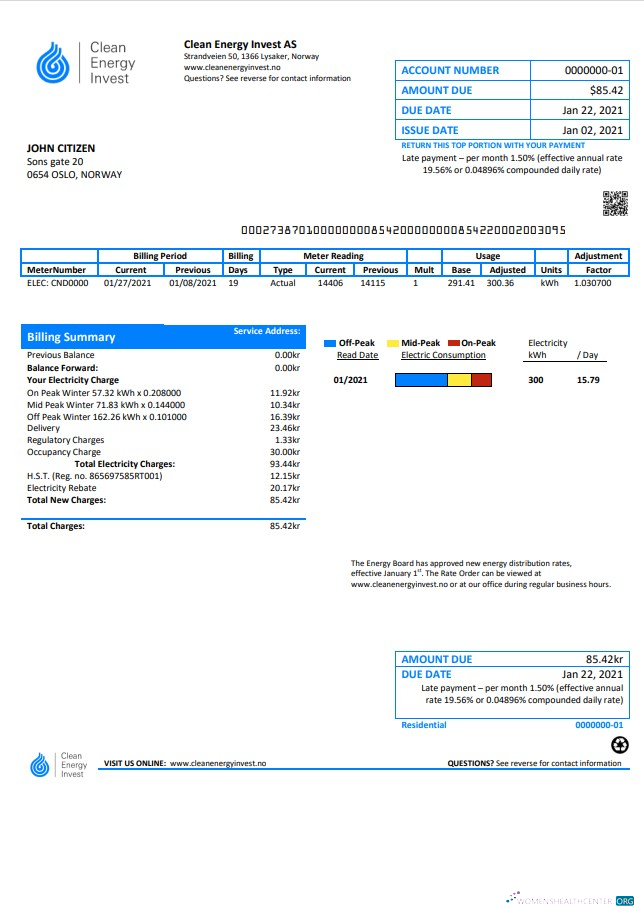 Professionelle Norwegen Clean Energy Invest AS Nebenkostenabrechnung Vorlage in Word und PDF Format, Good für Adresse Prove