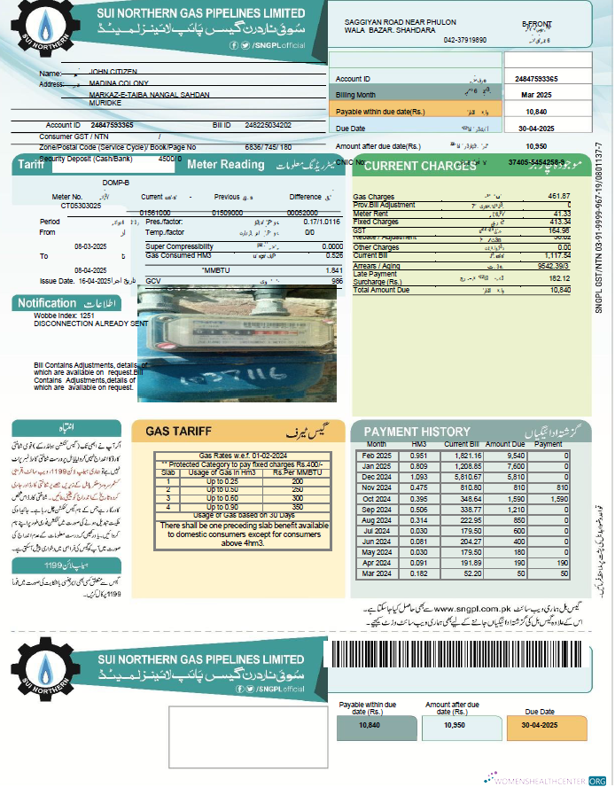 Premium Pakistan Sui Northern Gas Pipelines GmbH Nebenkostenabrechnung Vorlage in Word und PDF Formats, Version 2