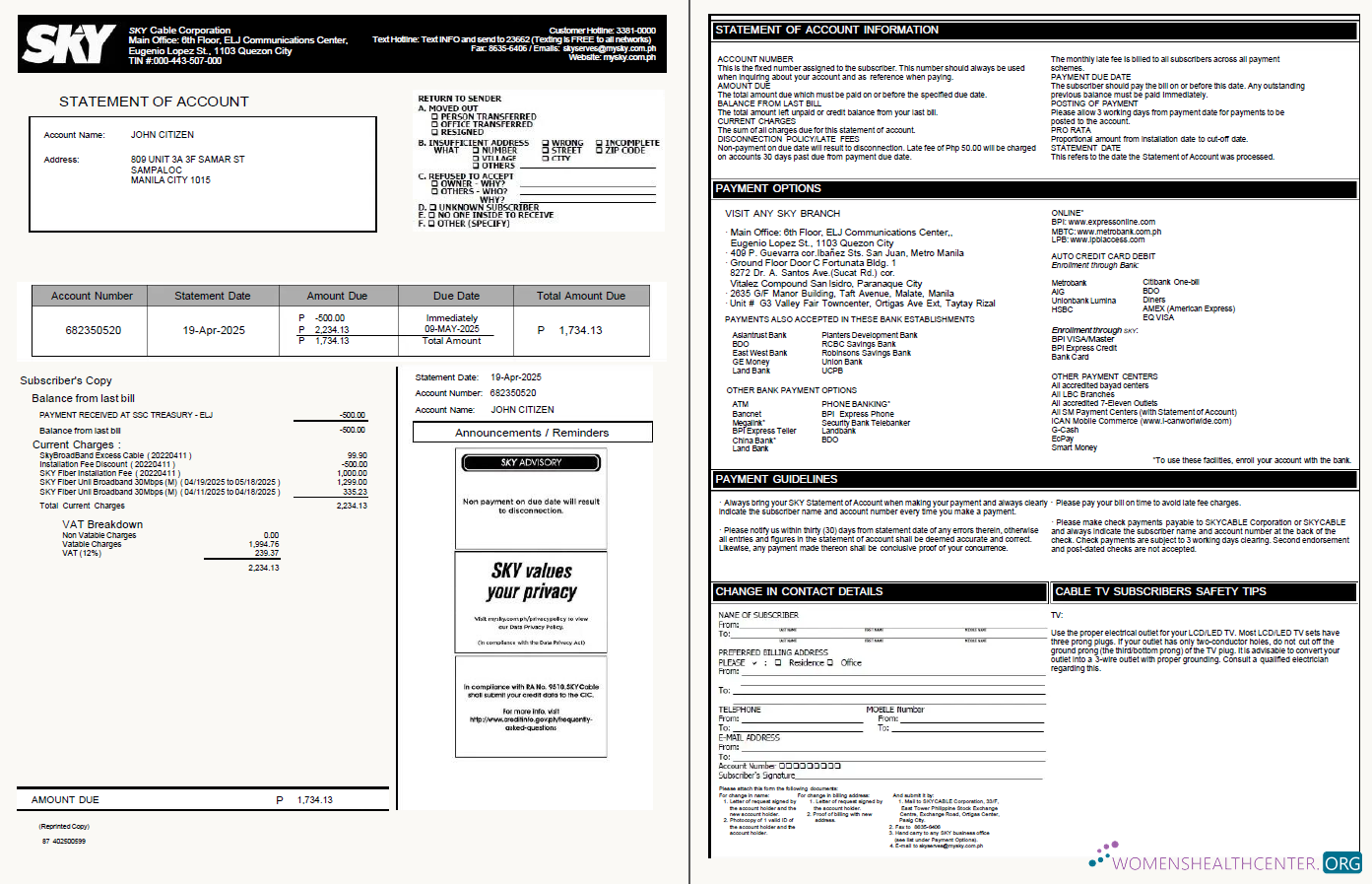 Editierbare Philippinen Sky Cable Konzern Nebenkostenabrechnung Vorlage in Word und PDF Formats, 2 Seiten, Version 2