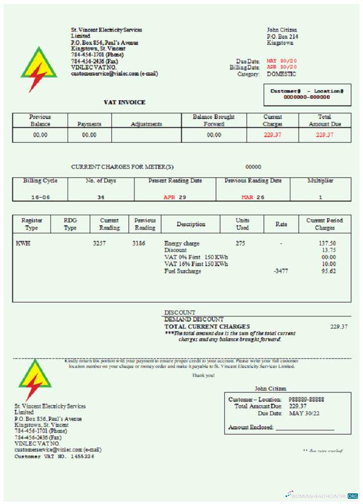 Premium Saint Vincent und The Grenadines St. Vincent Strom Services GmbH Nebenkostenabrechnung Word und PDF Vorlage