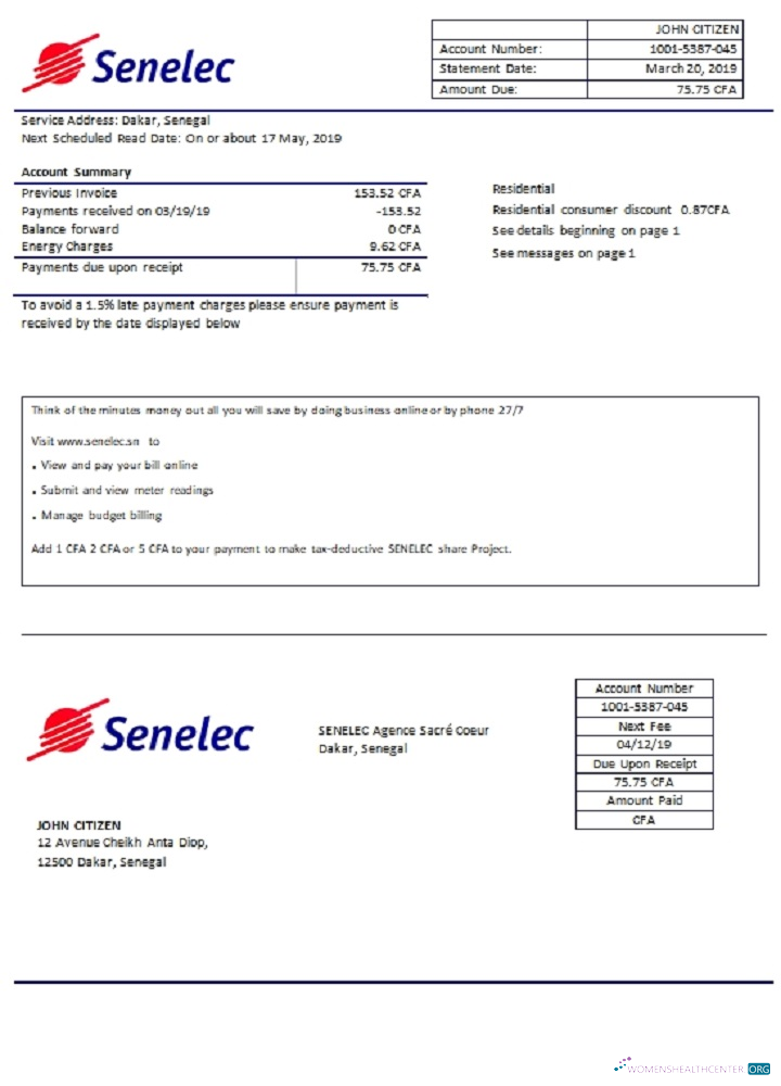 Hochwertige Senegal Senelec Agence Sacré Coeur Unternehmen Strom Nebenkostenabrechnung Vorlage in Word und PDF Format