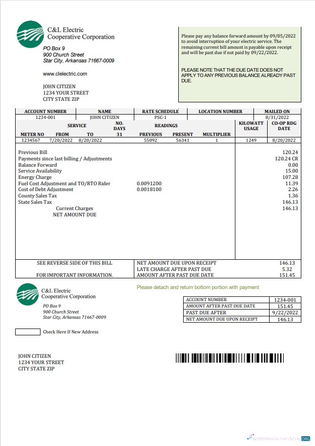 Hochwertige USA Arkansas C & L Electric Cooperative Konzern Nebenkostenabrechnung Vorlage in Word und PDF Format