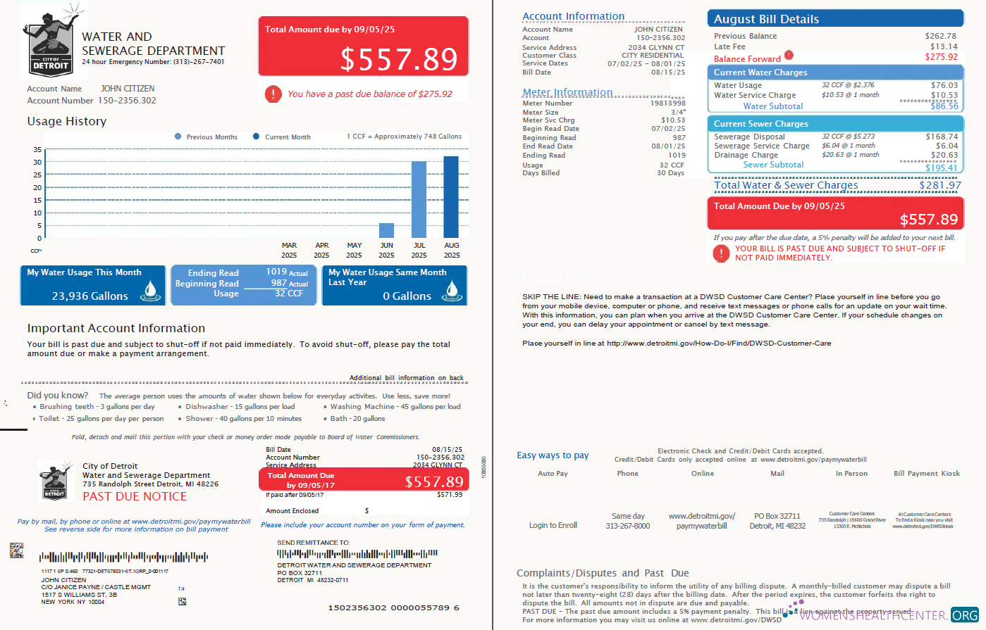 Editierbare USA Detroit Wasser und Abwasser Abteilung Nebenkostenabrechnung Vorlage in Word und PDF Formats, 2 Seiten, Version 3