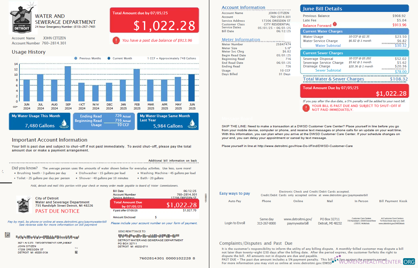 Hochwertige USA Detroit Wasser und Abwasser Abteilung Nebenkostenabrechnung Vorlage in Word und PDF Formats, 2 Seiten, Version 4