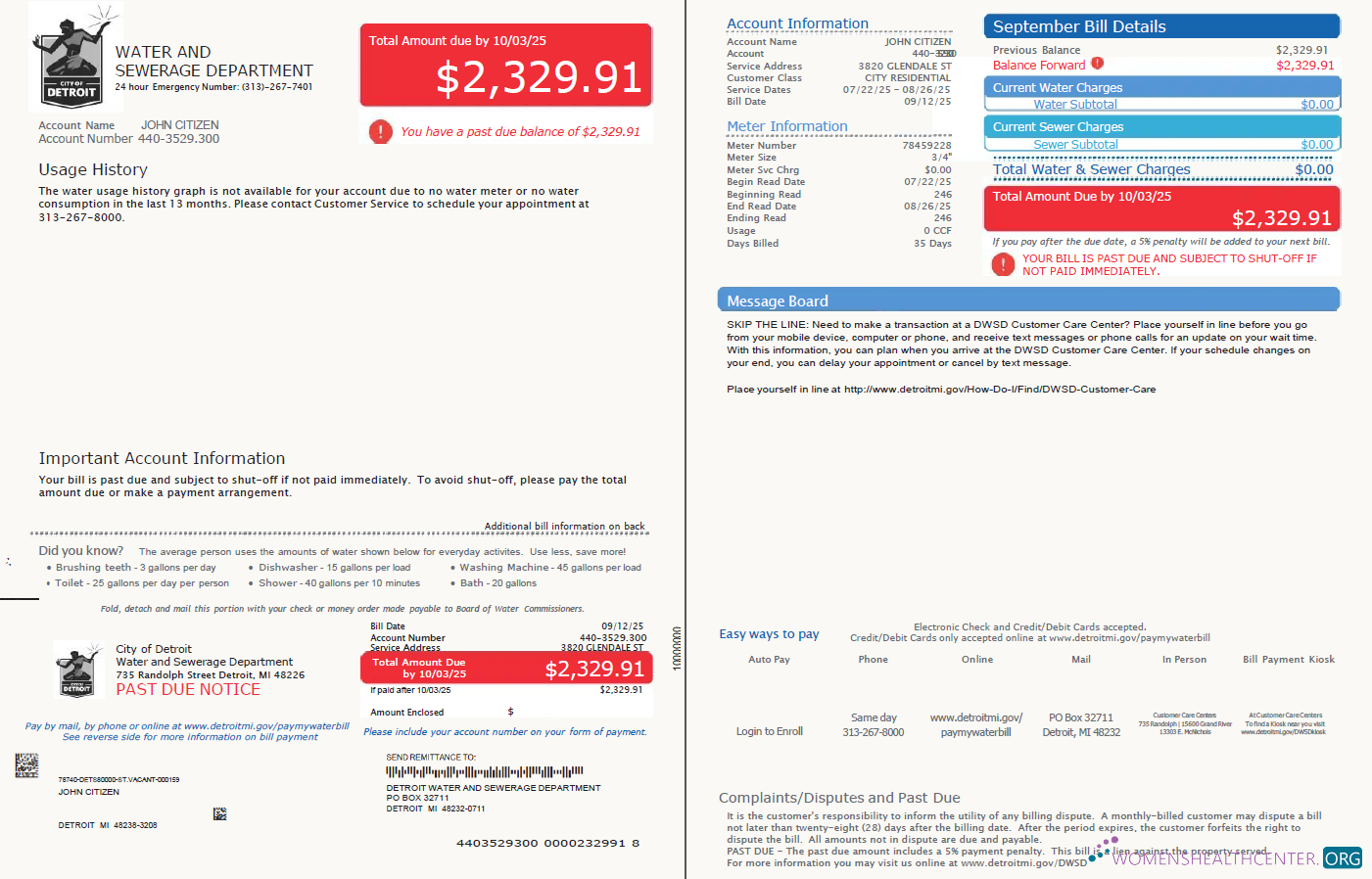 Editierbare USA Glendale Wasser und Abwasser Abteilung Nebenkostenabrechnung Vorlage in Word und PDF Formats, 2 Seiten