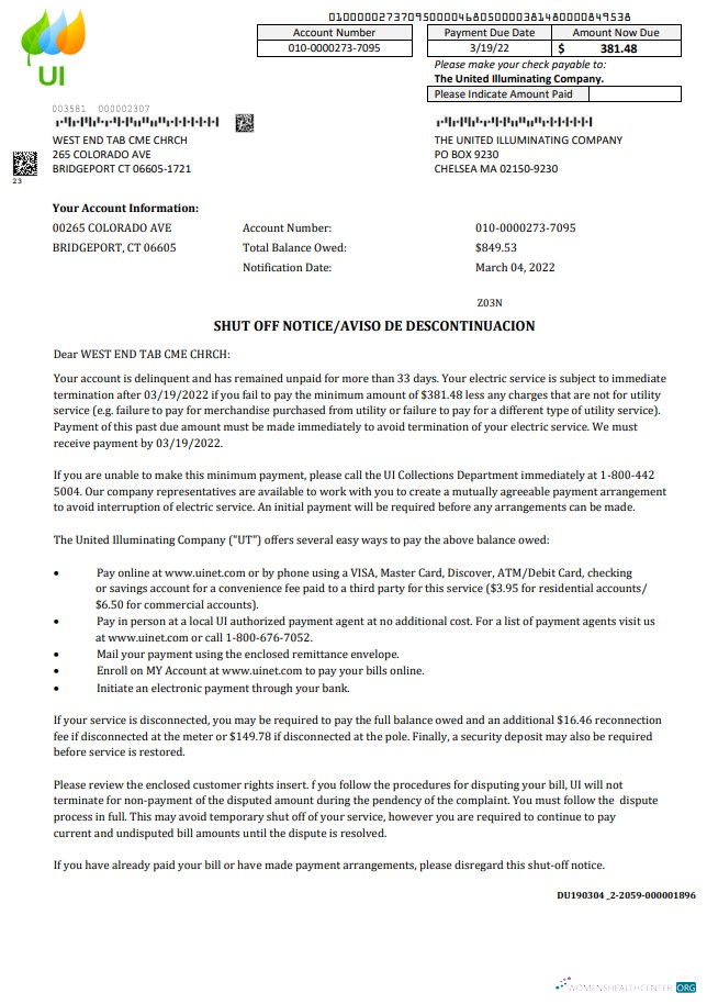 Realistische USA Massachusetts Chelsea The Vereint Illuminating Unternehmen Nebenkostenabrechnung Shutoff Notice, Word und PDF Vorlage