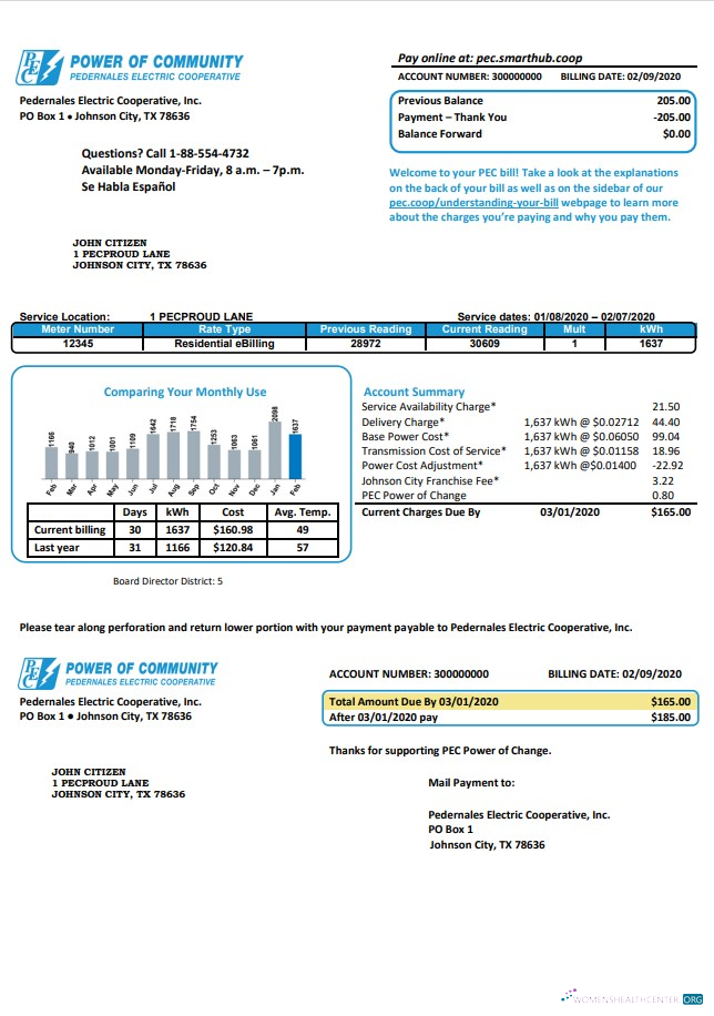 USA Texas Power von Community Strom Nebenkostenabrechnung in Word und PDF Format, Good für Adresse Prove muster