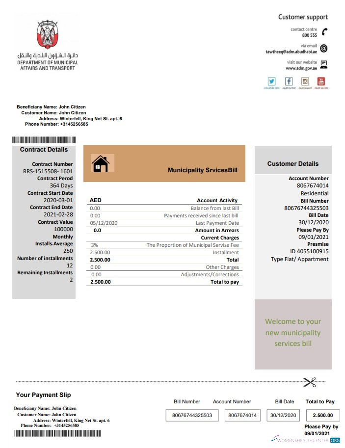 Premium Vereinigte Arabische Emirate Abu Dhabi Municipality Service Nebenkostenabrechnung Vorlage in Word und PDF Format