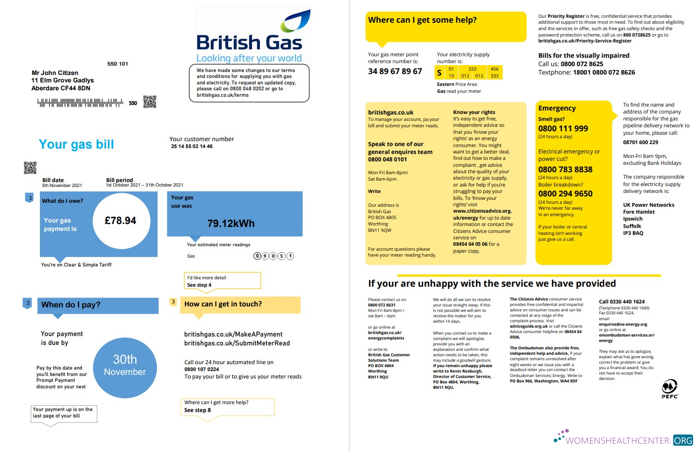Hochwertige Vereinigtes Königreich British Gas Nebenkostenabrechnung Vorlage in Word und PDF Format Fully Editable (2 Seiten) Version 1