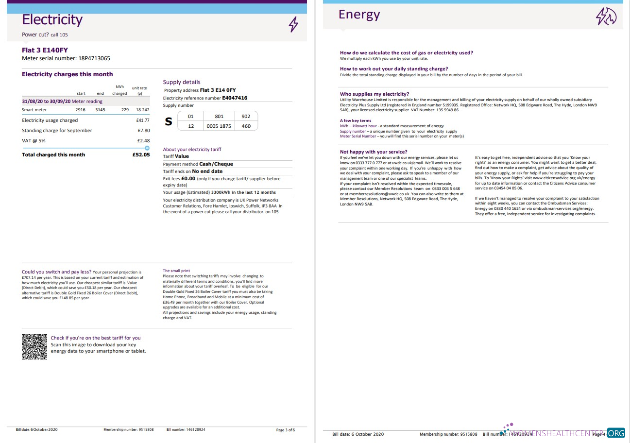 Realistische Vereinigtes Königreich Utility Warehouse Strom Nebenkostenabrechnung Vorlage in Word und PDF Format (6 Seiten) 3 4