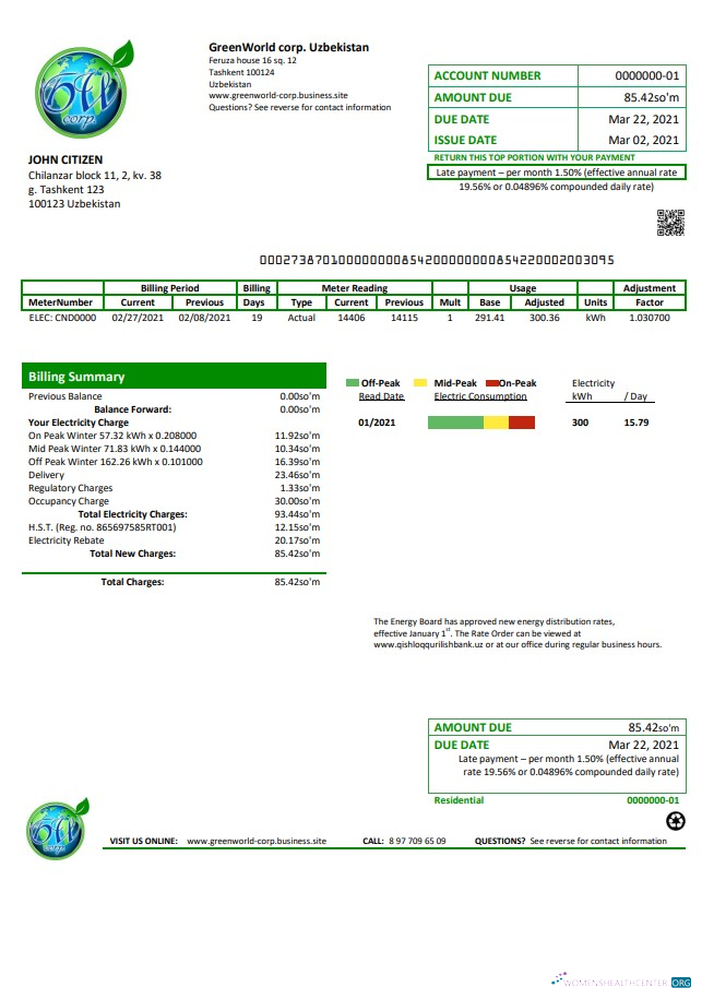 Professionelle Usbekistan GreenWorld Nebenkostenabrechnung Vorlage in Word und PDF (.doc und .PDF) Format, Fully Editable