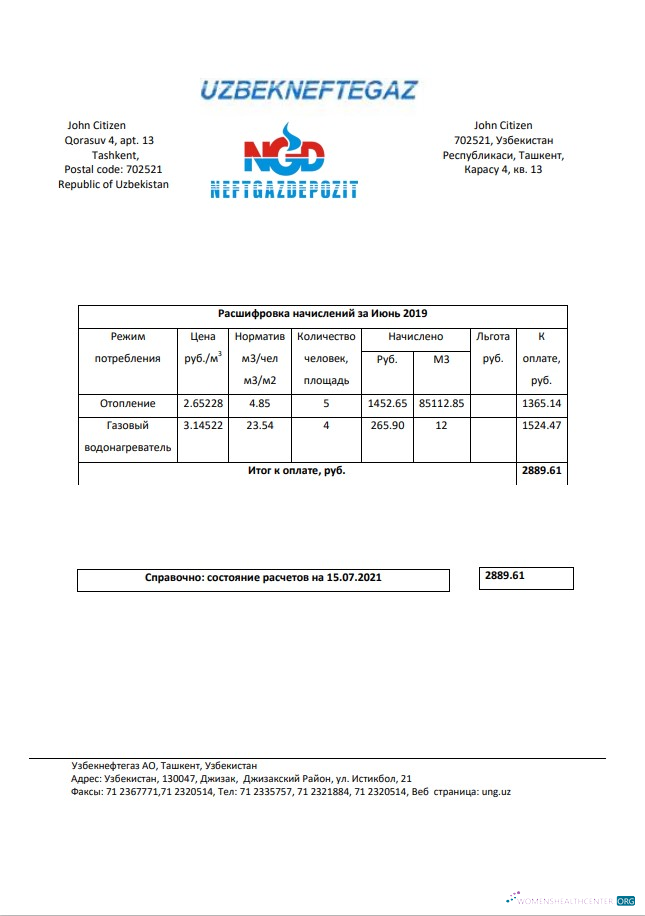 Realistische Usbekistan NeftGaz Nebenkostenabrechnung Vorlage in Word und PDF (.doc und .PDF) Format, Fully Editable