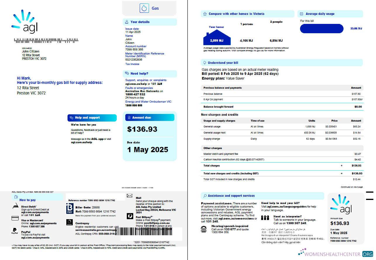 Professionelle Herunterladen Australien AGL Gas Nebenkostenabrechnung Vorlage in Word und PDF Formats, 3 Seiten, 1 2 Seite PDF Vorlage