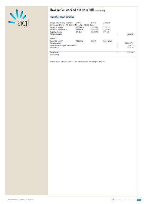 Premium Herunterladen Australien AGL Strom Konto Energy Nebenkostenabrechnung Word und PDF Formats PDF Vorlage