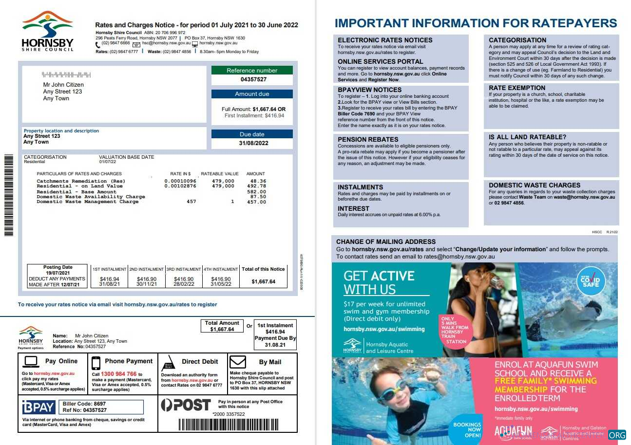 Premium Herunterladen Australien NSW Hornsby Shire Council Nebenkostenabrechnung, Word und PDF Vorlage, 2 Seiten PDF Vorlage