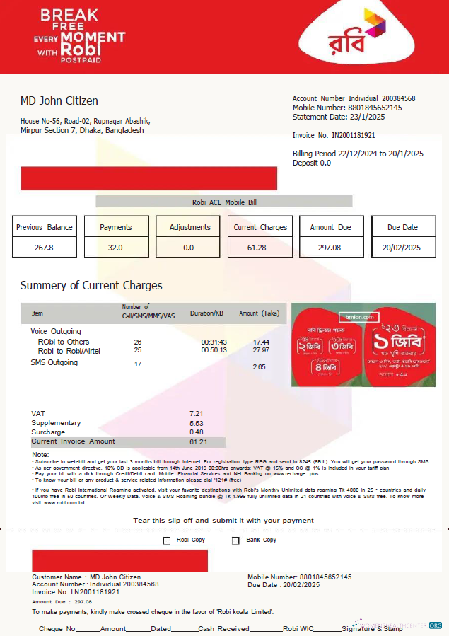 Professionelle Herunterladen Bangladesch Robi Axiata GmbH Nebenkostenabrechnung Vorlage in Word und PDF Formats, Version 2 PDF Vorlage