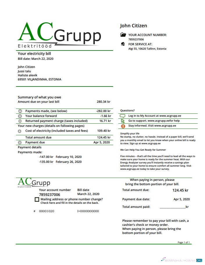 Editierbare Herunterladen Estland AC Grupp OÜ Strom Nebenkostenabrechnung Vorlage in Word und PDF Format PDF Vorlage