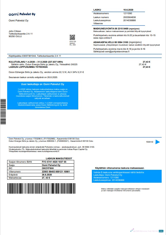 Professionelle Herunterladen Finnland Oomi Palvelut Oy Strom Nebenkostenabrechnung Vorlage in Word und PDF Format PDF Vorlage