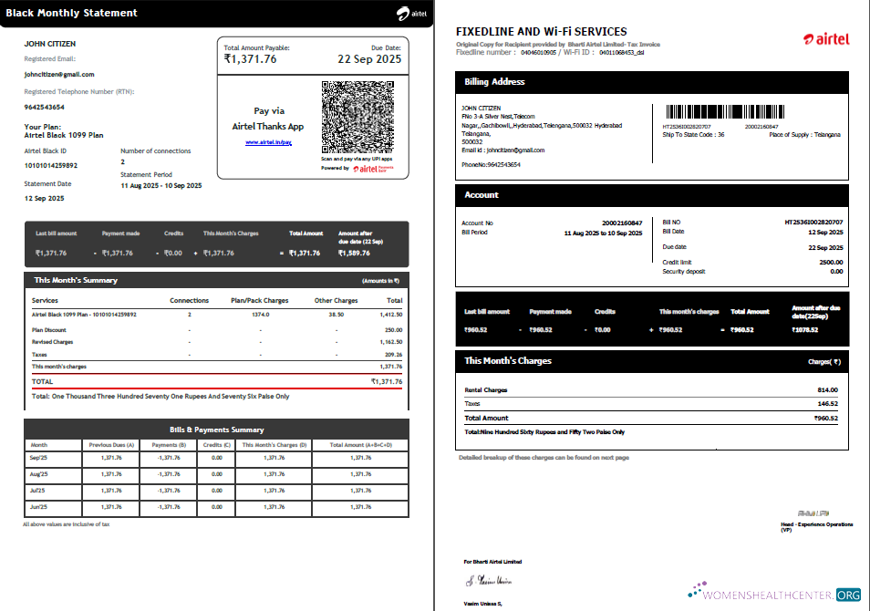 Hochwertige Herunterladen Indien Airtel Nebenkostenabrechnung Vorlage in Word und PDF Formats, 2 Seiten, Version 5 PDF Vorlage
